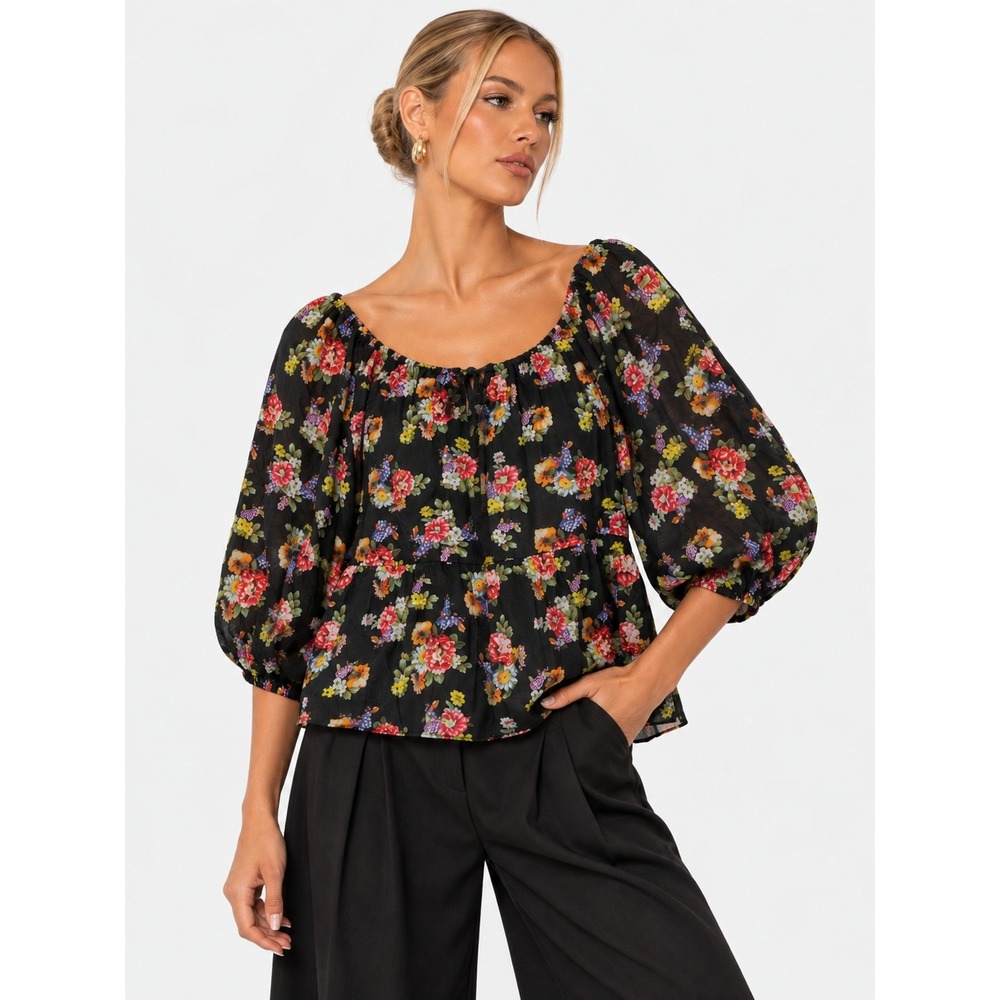 Alice + Olivia Black Floral Silk Cotton Blouse Top XS NWT New